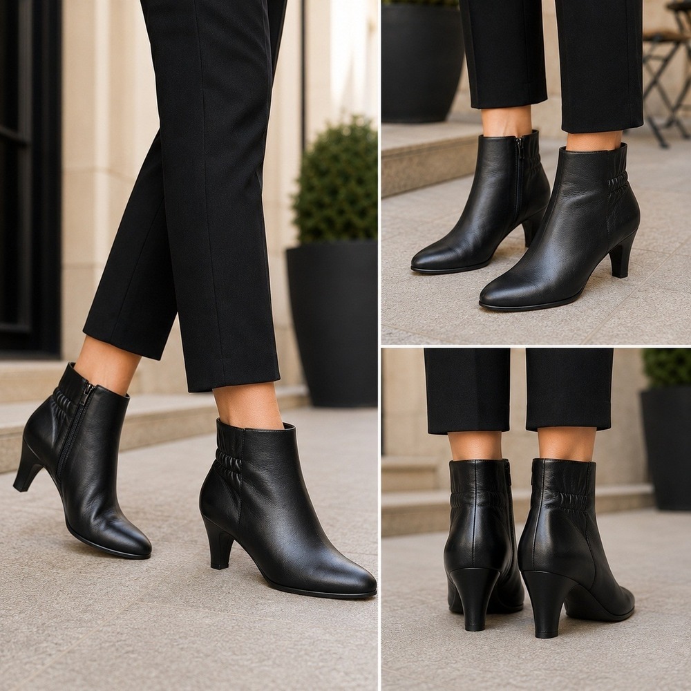 AGL Attilio Giusti Leombruni Black Leather Ankle Booties Side Zip Italy Women 40